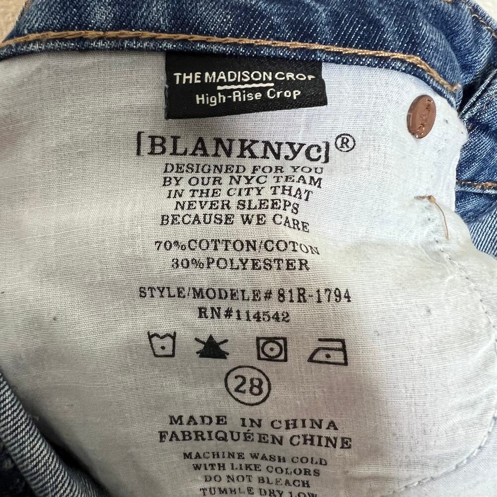 Blank NYC The Madison Crop Jeans 28 High Rise Distressed Ankle Denim Cotton New - Picture 8 of 9